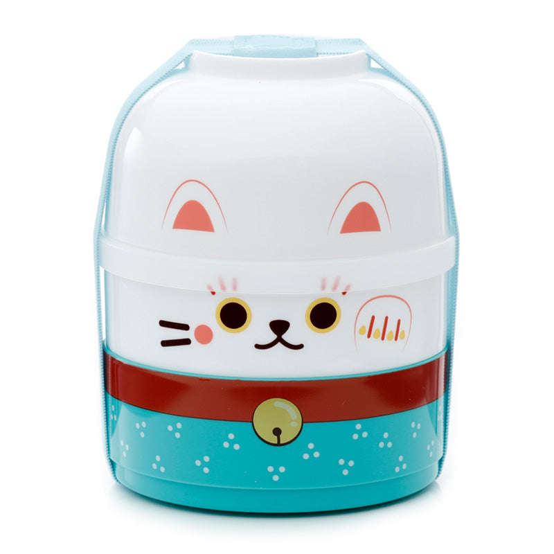 Bento Round Stacked Lunch Box  - Maneki Neko Lucky Cat