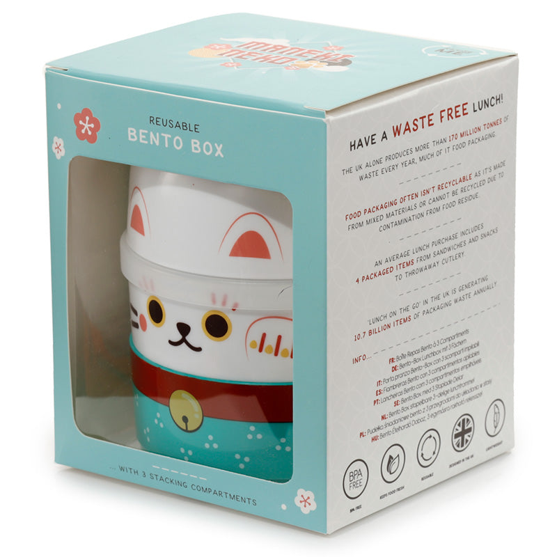 Bento Round Stacked Lunch Box  - Maneki Neko Lucky Cat