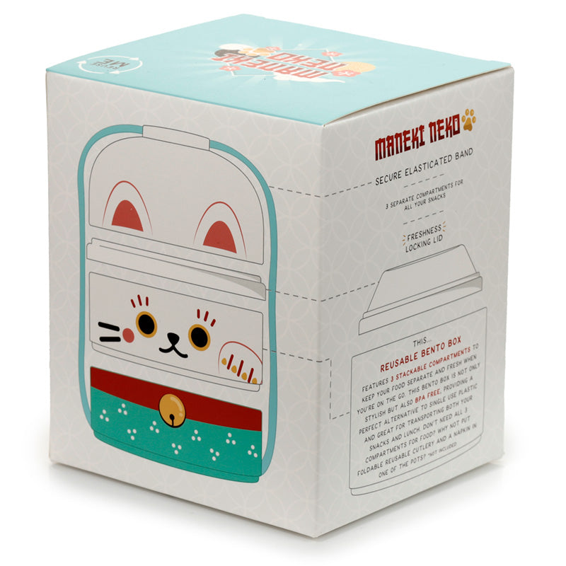 Bento Round Stacked Lunch Box  - Maneki Neko Lucky Cat