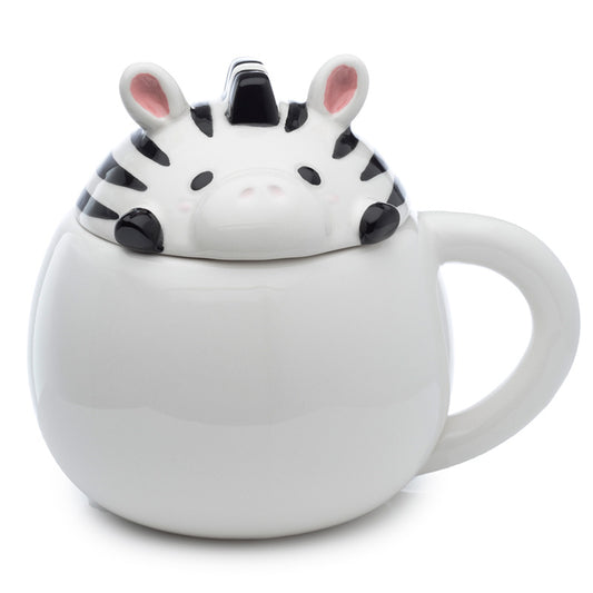 Peeping Lid Ceramic Lidded Animal Mug - Adoramals Zebra