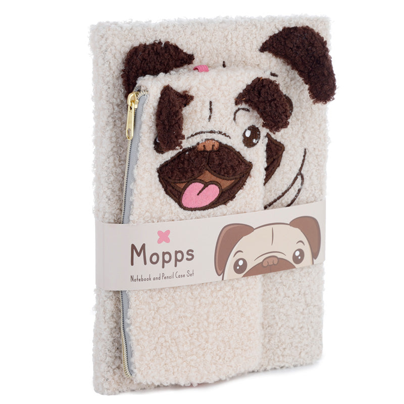 Plush Fleece A5 Notepad  and  Pencil Case Set - Mopps Pug