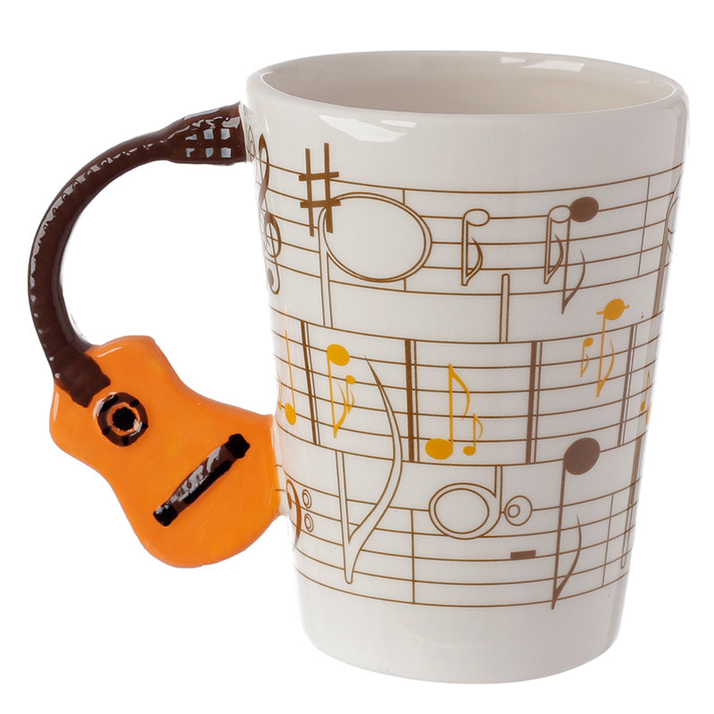 Novelty Guitar Shaped Handle Ceramic Mug