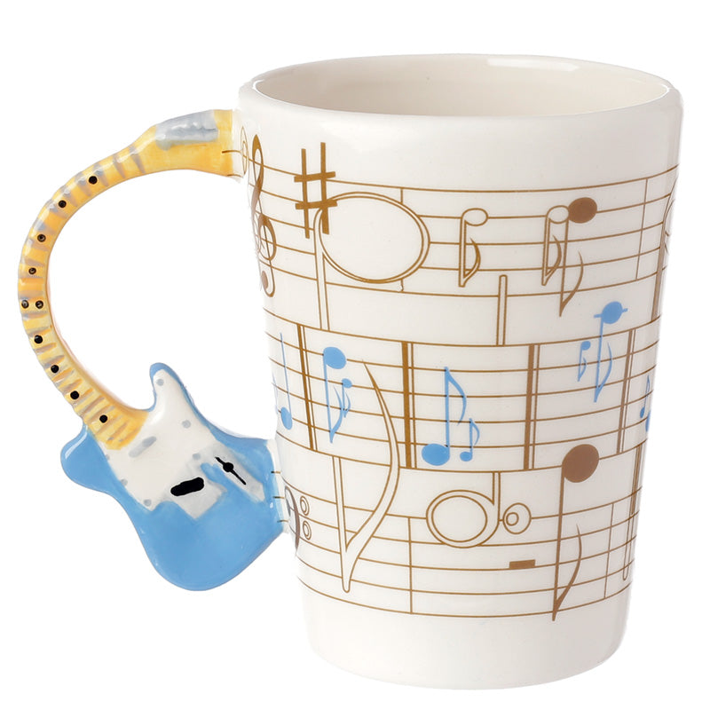 Novelty Guitar Shaped Handle Ceramic Mug