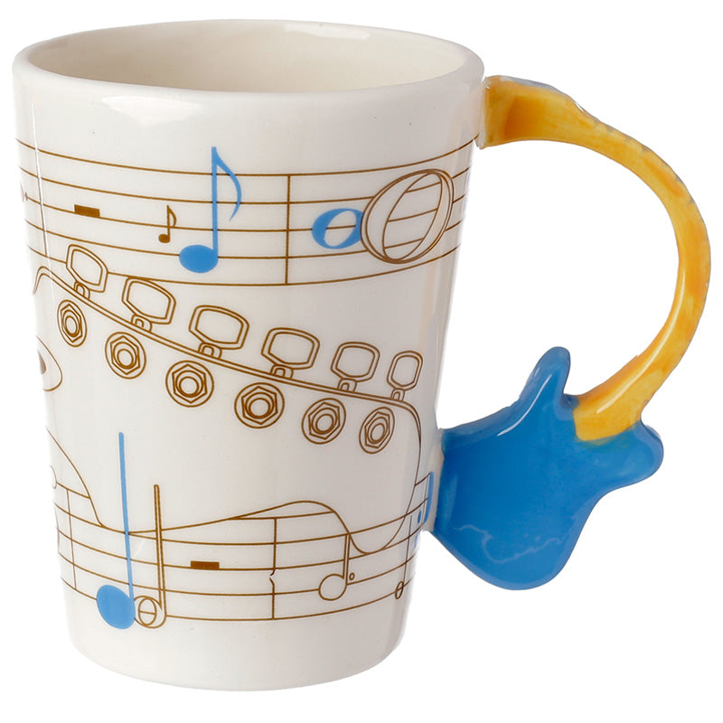 Novelty Guitar Shaped Handle Ceramic Mug