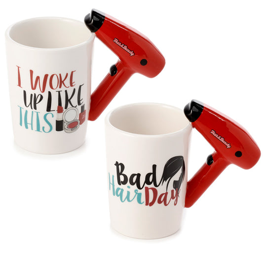 Fun Hair Drier Shaped Handle Ceramic Mug