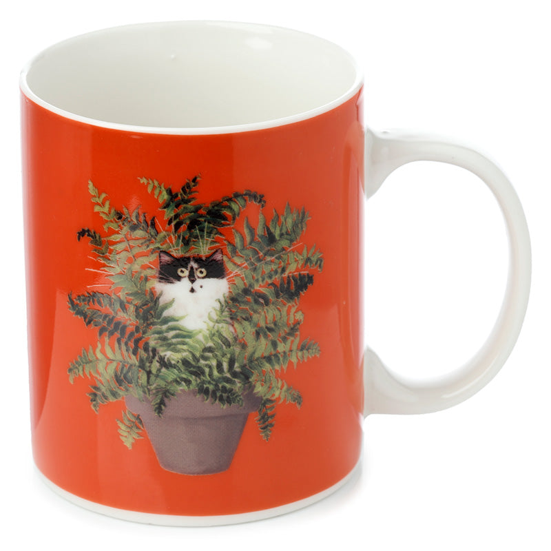 Porcelain Mug - Kim Haskins Cat in Plant Pot Red