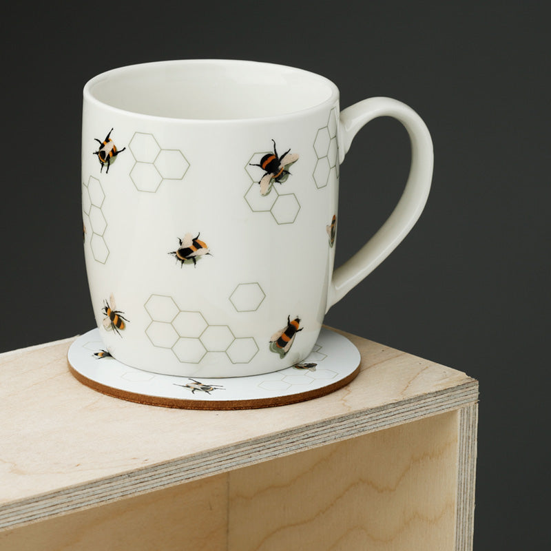 Porcelain Mug  and  Coaster Set - Nectar Meadow Bee