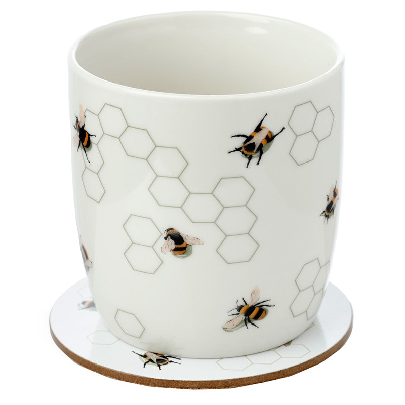 Porcelain Mug  and  Coaster Set - Nectar Meadow Bee