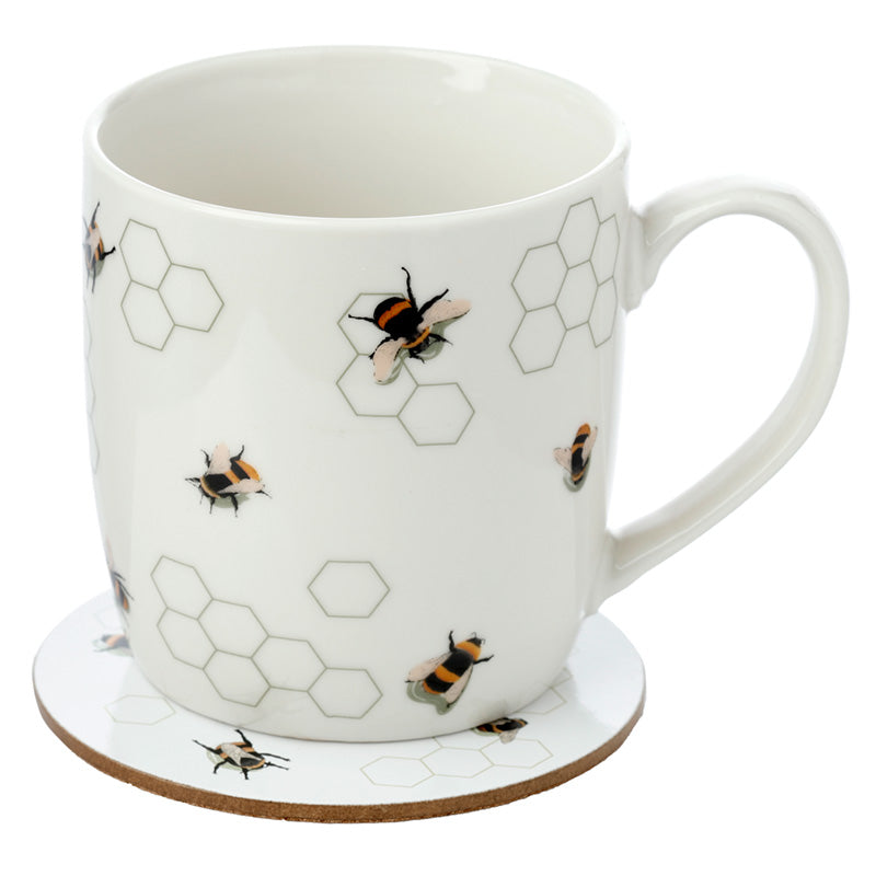 Porcelain Mug  and  Coaster Set - Nectar Meadow Bee