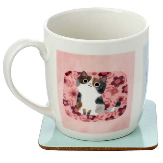 Porcelain Mug  and  Coaster Set - Angie Rozelaar Planet Cat