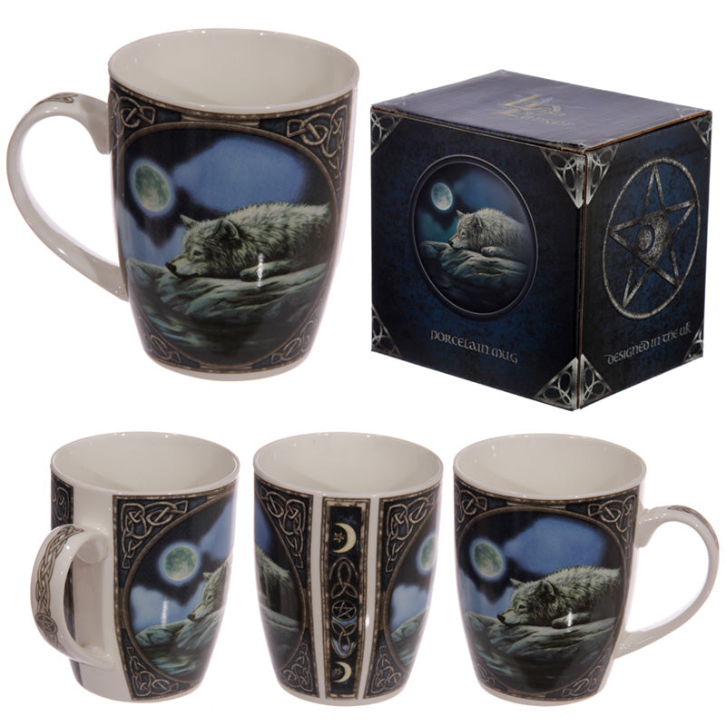 Fantasy Wolf Lake Design Porcelain Mug