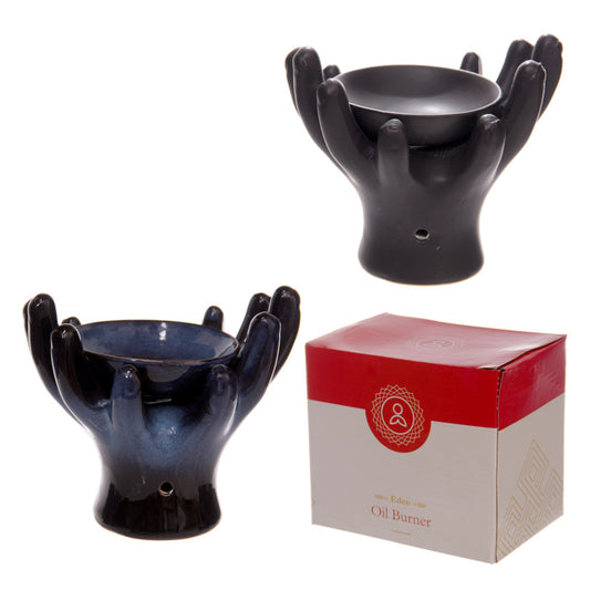 Ceramic Hands Design Dark Glazed Oil Burner