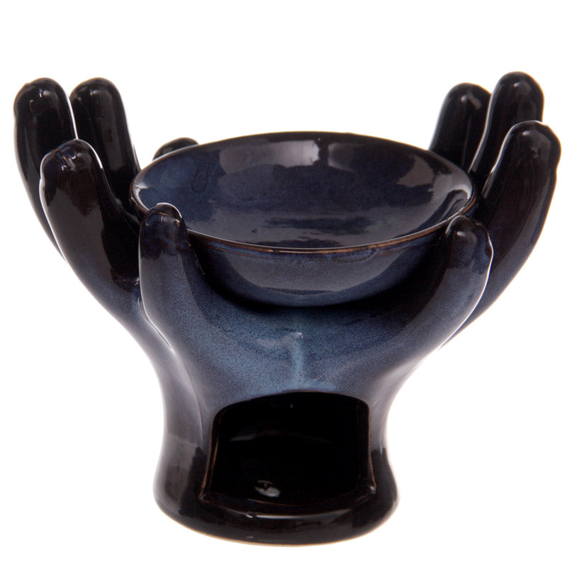 Ceramic Hands Design Dark Glazed Oil Burner