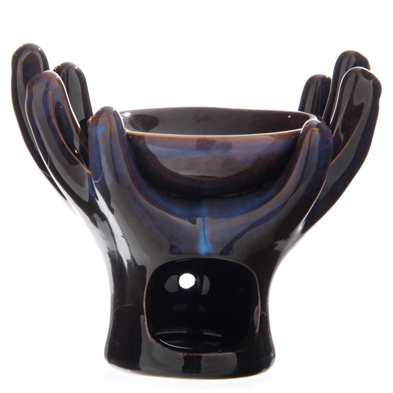 Ceramic Hands Design Dark Glazed Oil Burner