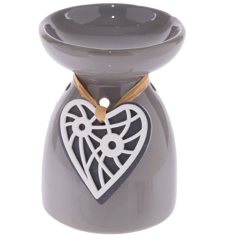 Ceramic Oil Burner - Wooden Heart Motif