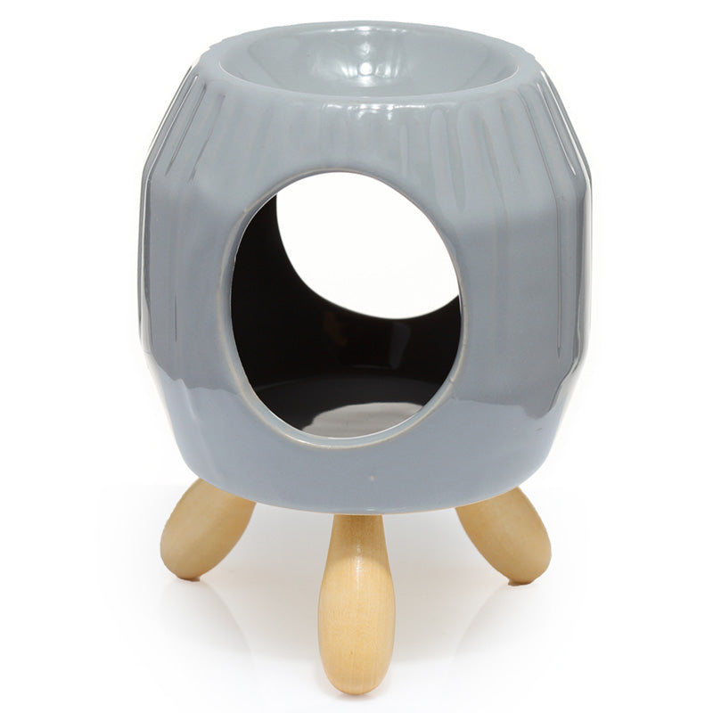 Ceramic Grey  Abstract Ridged Eden Oil Burner with Feet