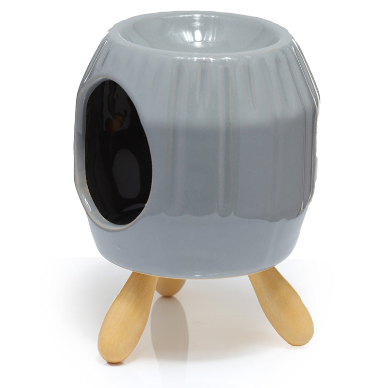 Ceramic Grey  Abstract Ridged Eden Oil Burner with Feet