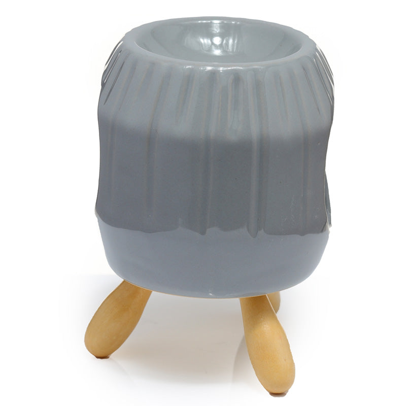 Ceramic Grey  Abstract Ridged Eden Oil Burner with Feet