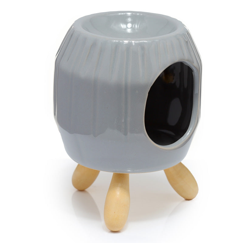 Ceramic Grey  Abstract Ridged Eden Oil Burner with Feet