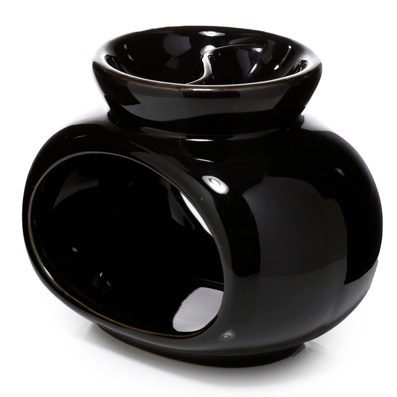 Ceramic Oval Double Dish and Tea Light Oil and Wax Burner - Black