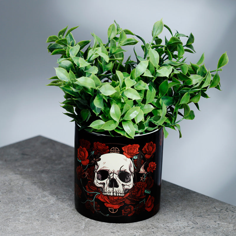 Skulls  and  Roses Ceramic Indoor Plant Pot - Large