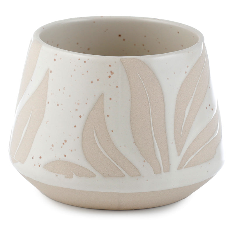 Decorative Stoneware Indoor Freestanding Planter/Small Plant Pot - Florens Hesperantha Cream Glaze Relief