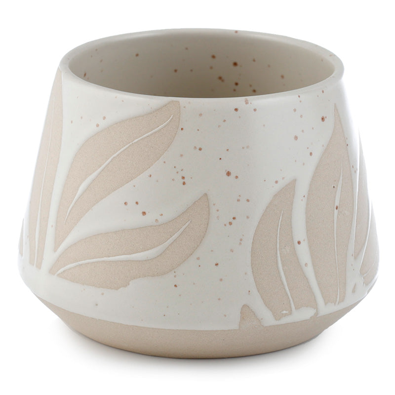 Decorative Stoneware Indoor Freestanding Planter/Small Plant Pot - Florens Hesperantha Cream Glaze Relief