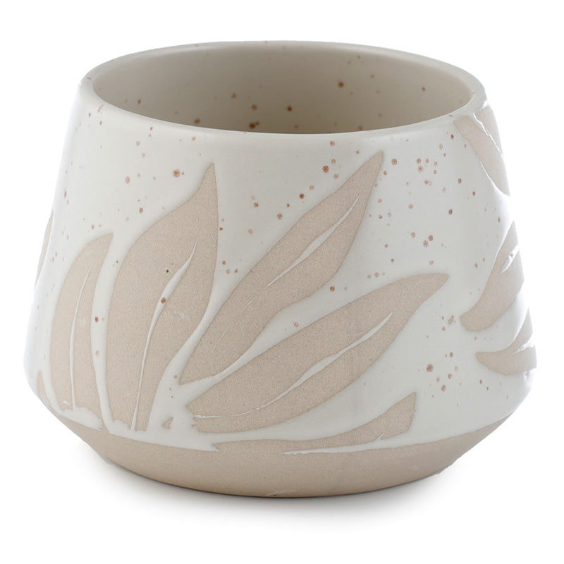 Decorative Stoneware Indoor Freestanding Planter/Small Plant Pot - Florens Hesperantha Cream Glaze Relief