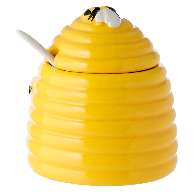 Beehive Shaped Ceramic Pot with Lid and Spoon