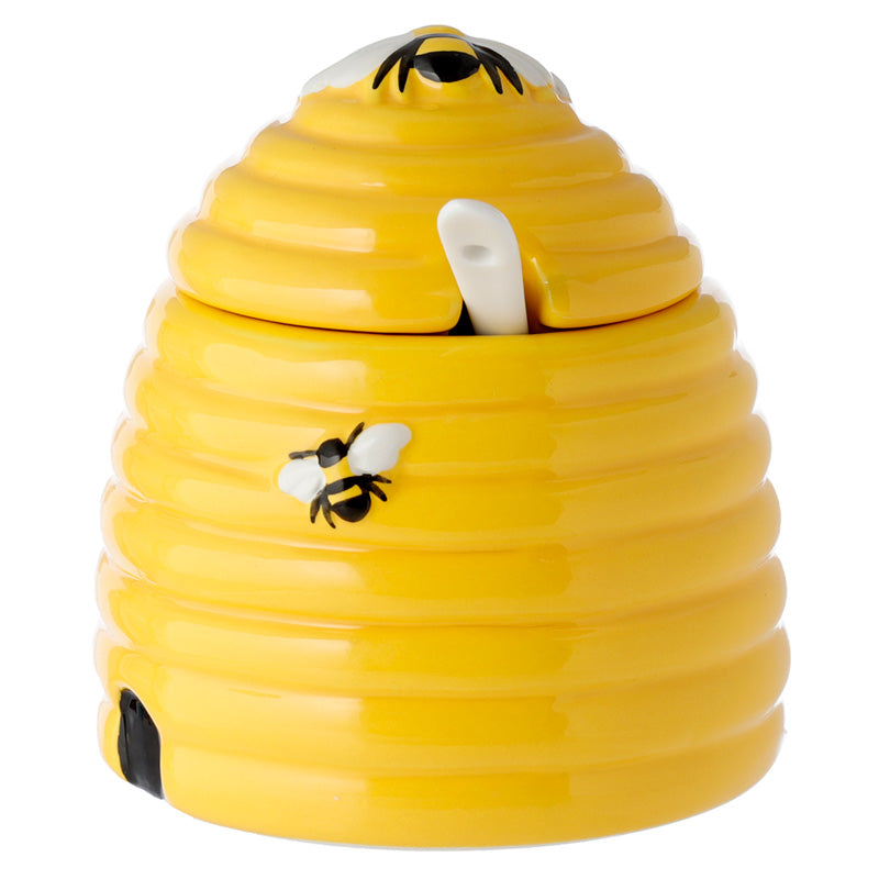 Beehive Shaped Ceramic Pot with Lid and Spoon