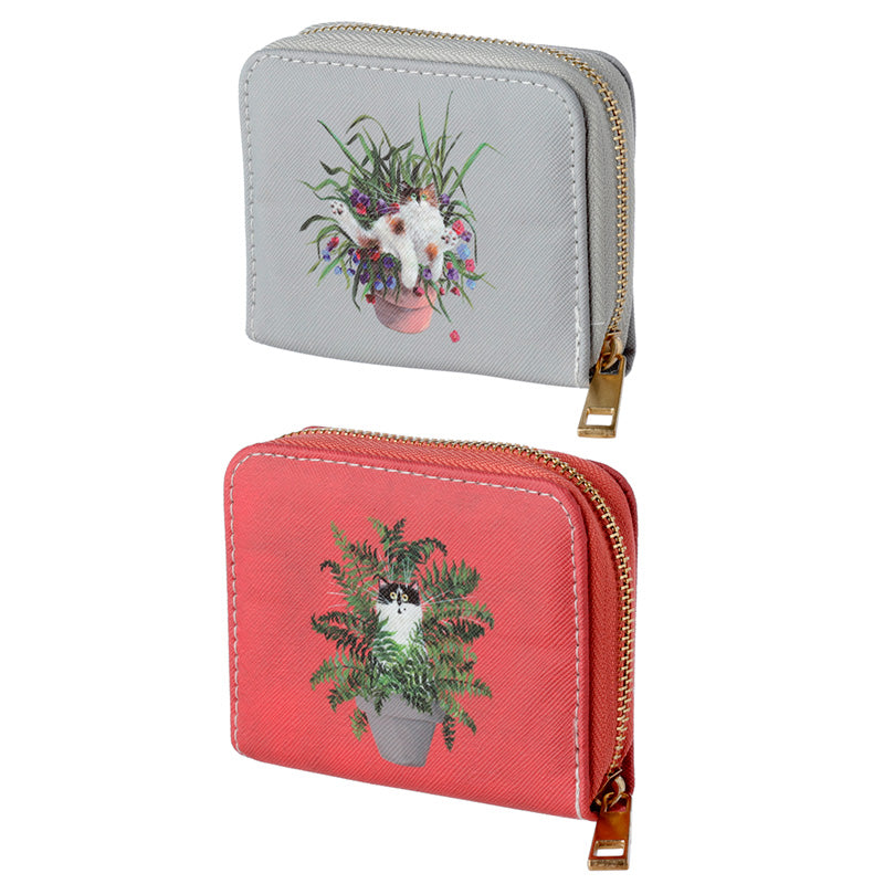 Small Zip Around Wallet - Kim Haskins Cats in Plant Pot