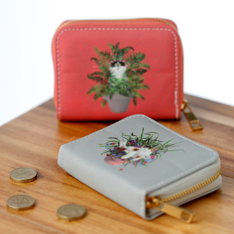 Small Zip Around Wallet - Kim Haskins Cats in Plant Pot