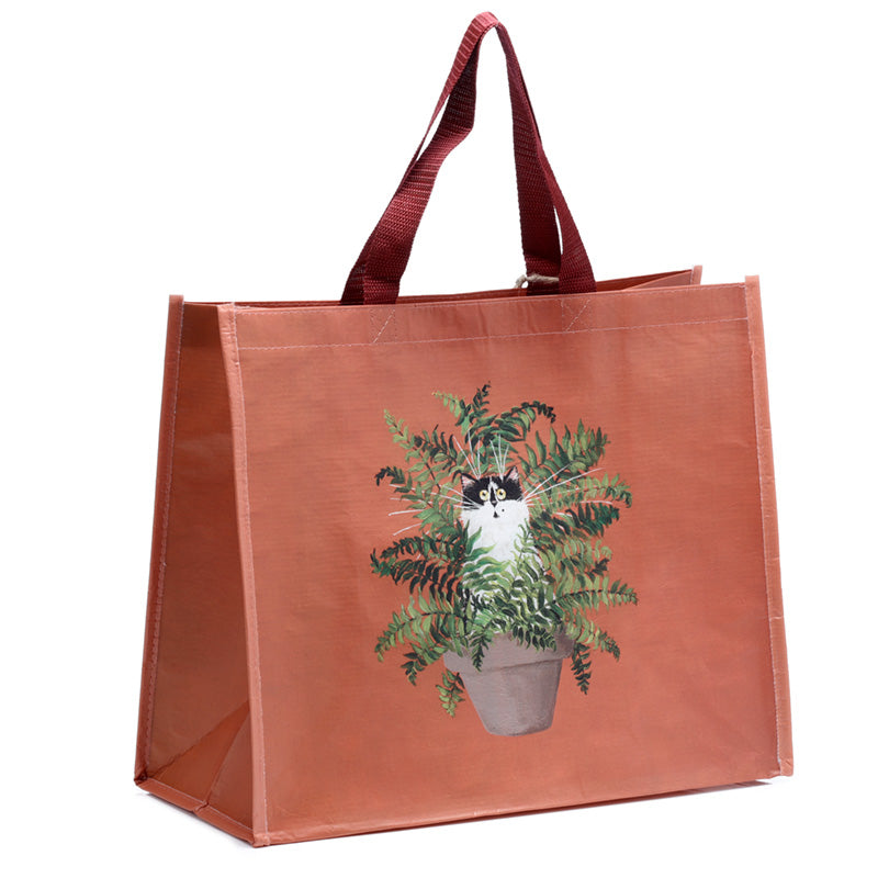 Recycled RPET Reusable Shopping Bag - Kim Haskins Floral Cat in Fern Red