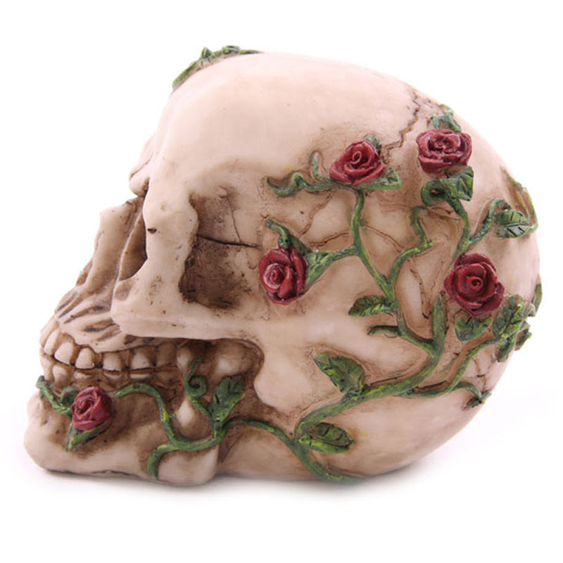 Fantasy Skull Head with Roses Ornament