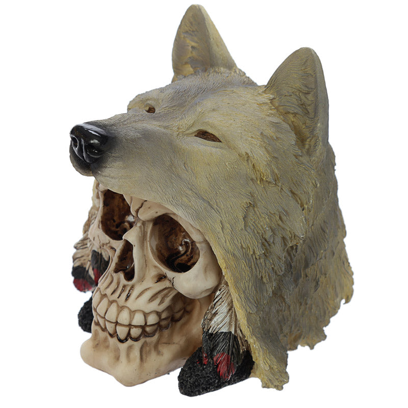 Fantasy Skull with Wolf Head Ornament