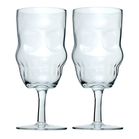 Glass Skull Head Shaped Set of 2 Wine Glasses