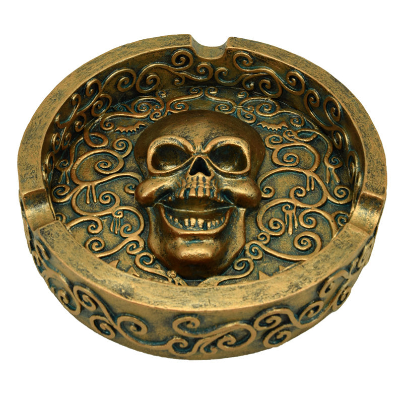 Decorative Ashtray - Metallic Brushed Gold Effect Skull