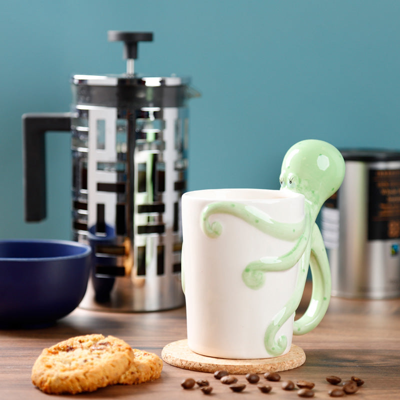 Fun Novelty Sealife Design Octopus Shaped Handle Ceramic Mug