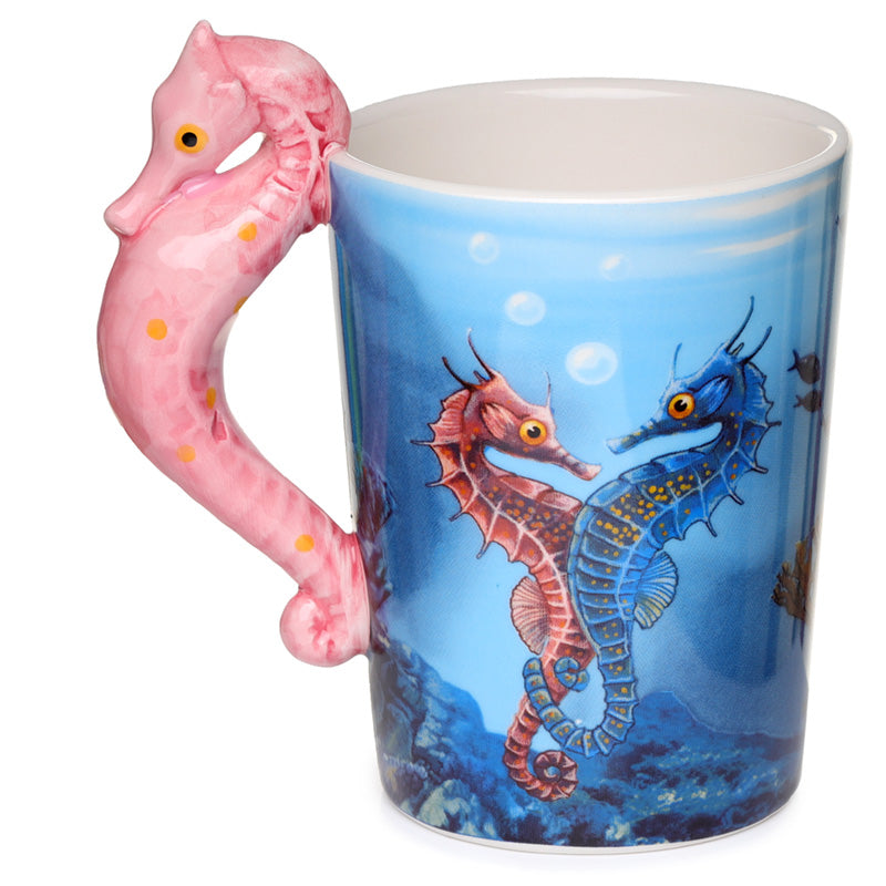 Novelty Sealife Design Seahorse Shaped Handle Ceramic Mug