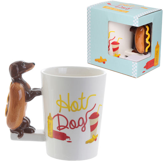 Fun Sausage Dog and Bun Shaped Handle Ceramic Mug