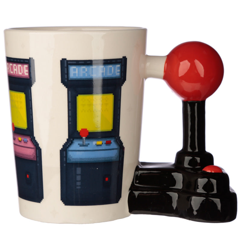 Ceramic Gaming Joystick Shaped Handle Mug with Arcade Decal