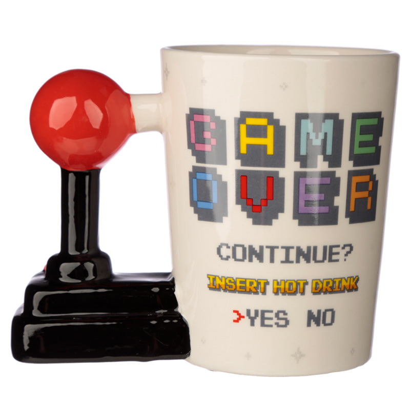 Ceramic Gaming Joystick Shaped Handle Mug with Arcade Decal