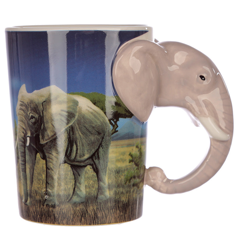 Ceramic Safari Printed Mug with Elephant Head Handle