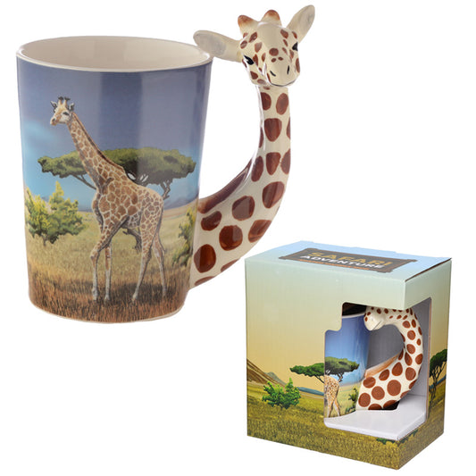 Ceramic Safari Printed Mug with Giraffe Head Handle