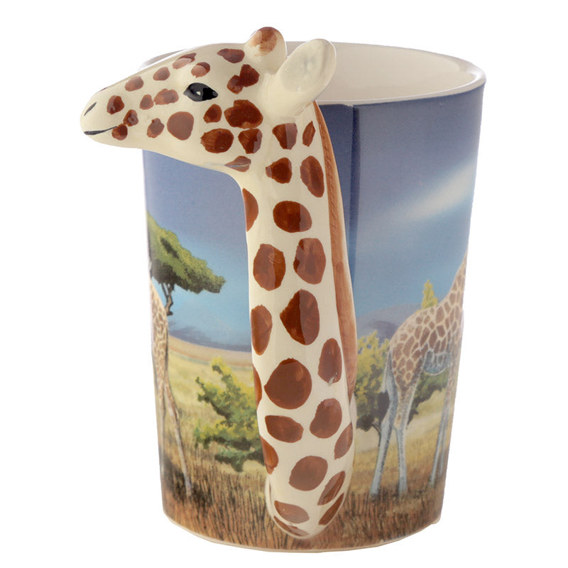 Ceramic Safari Printed Mug with Giraffe Head Handle