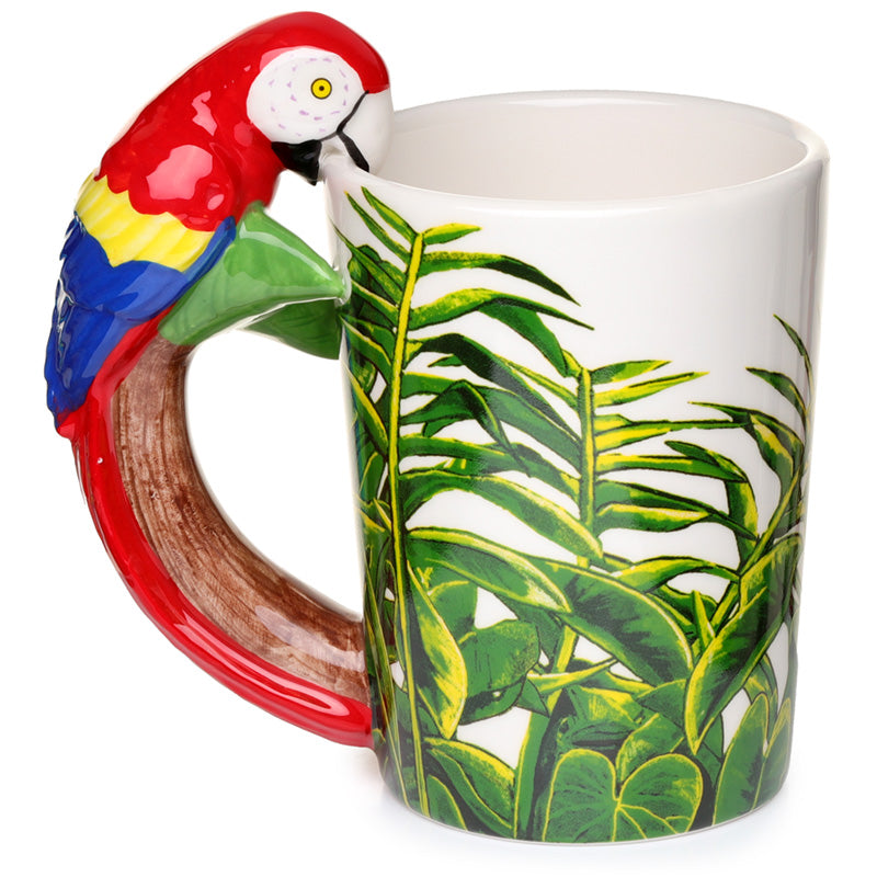 Novelty Ceramic Jungle Mug with Parrot Shaped Handle