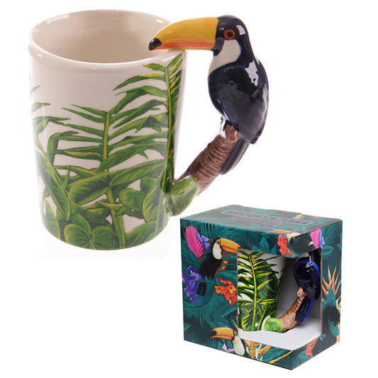 Novelty Ceramic Jungle Mug with Toucan Shaped Handle