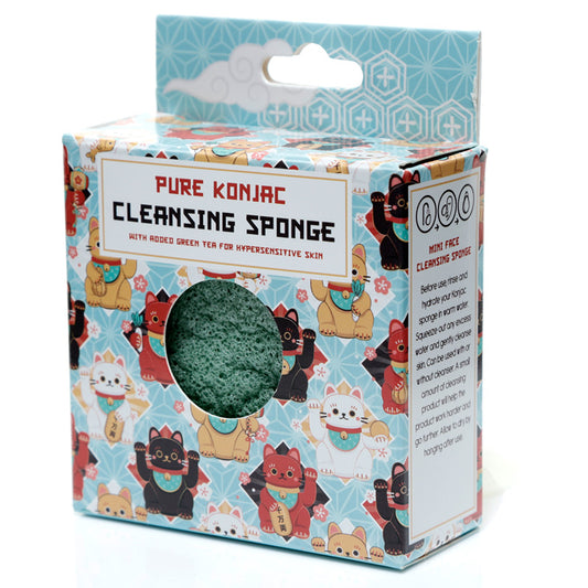 Pure Konjac Cleansing Sponge with Green Tea for Sensitive Skin - Maneki Neko Lucky Cat