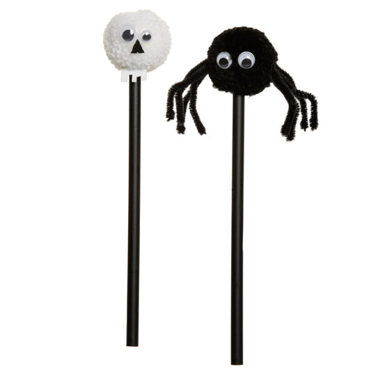 Fun Skull and Spider Pom Pom Pencil with Topper