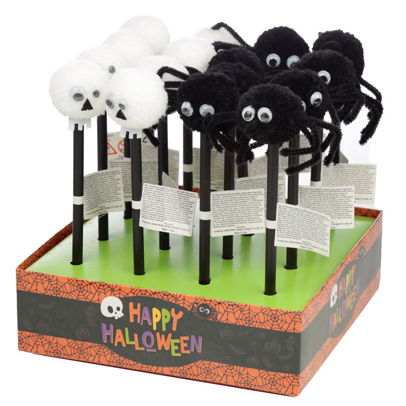 Fun Skull and Spider Pom Pom Pencil with Topper